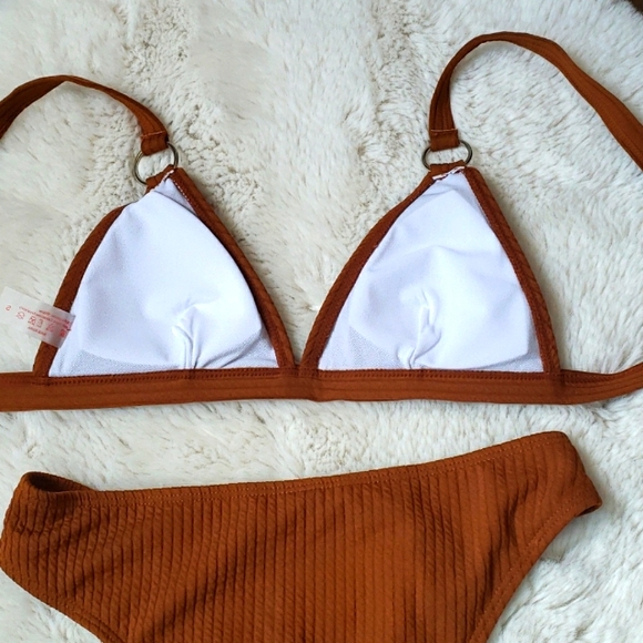 New Ribbed Triangle Bralette High Waist Bikini Set - Picture 9 of 9